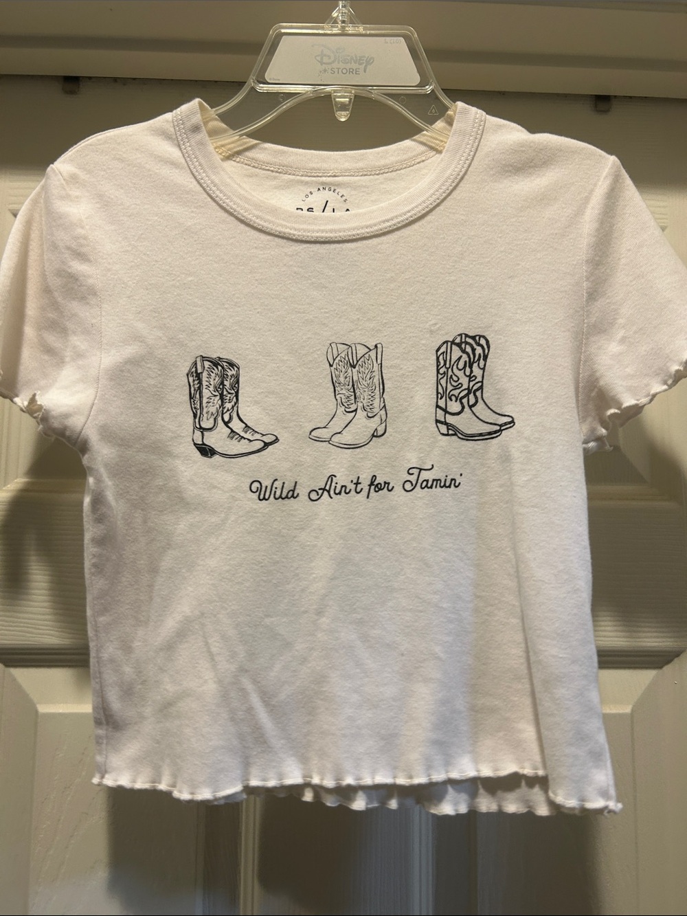 Women's White Crop Top with Cowboy Boot Graphic - Wild Ain't for Tamin'